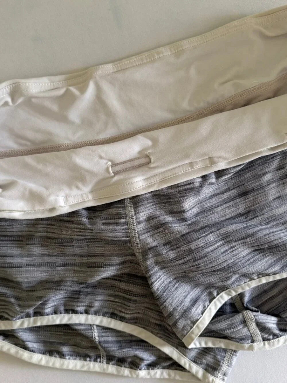 Lululemon Heathered Grey & White Lined Running Speed Shorts